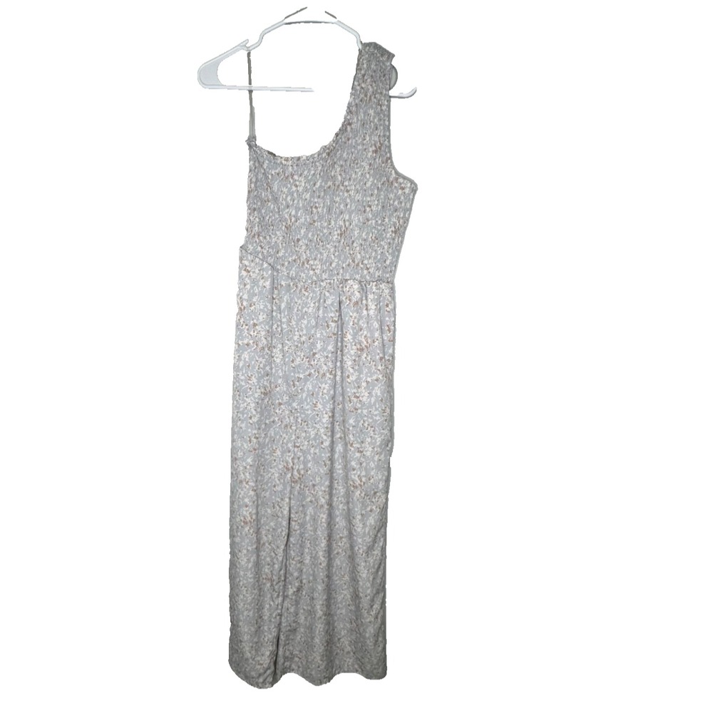 Entro One Shoulder Floral Jumpsuit | Size Large | Smocked‎ Bodice, Pockets